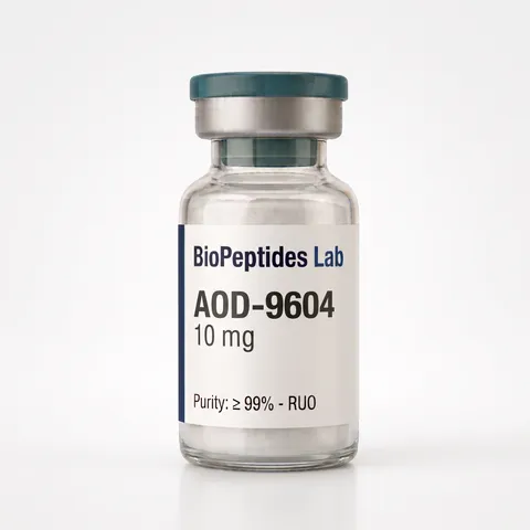 Frasco liofilizado de AOD-9604 10 mg, reactivo de investigación BioPeptides Lab