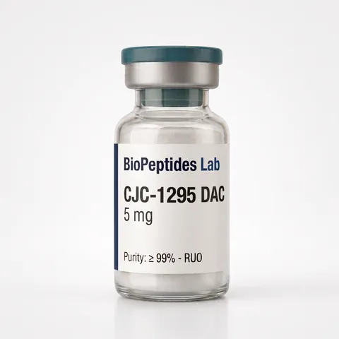 Frasco liofilizado de CJC-1295 DAC 5 mg, reactivo de investigación BioPeptides Lab