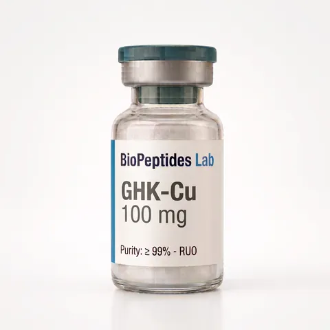 Frasco liofilizado de GHK-Cu 100 mg, reactivo de investigación BioPeptides Lab