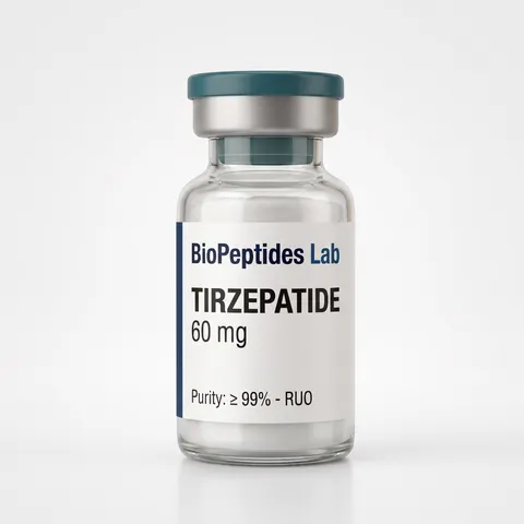 Frasco liofilizado de TIRZEPATIDE 60 mg, reactivo de investigación BioPeptides Lab
